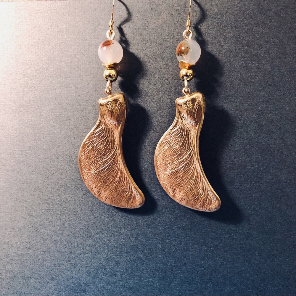 22k Gold Plated Earrings w/ Brass Helicopter Seed